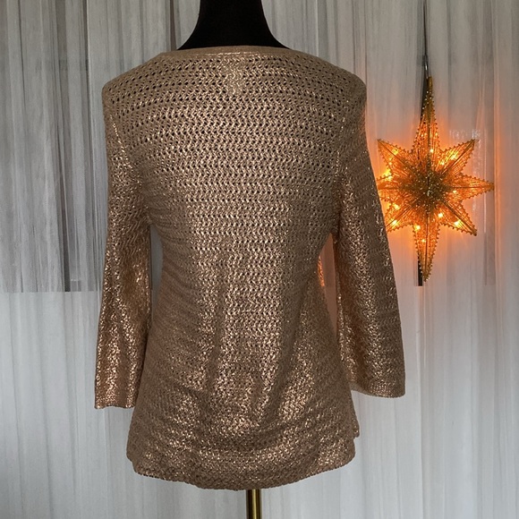 Chico’s loose knit crew neckline sweater! Copper metallic reflections, Size Med - Picture 5 of 15